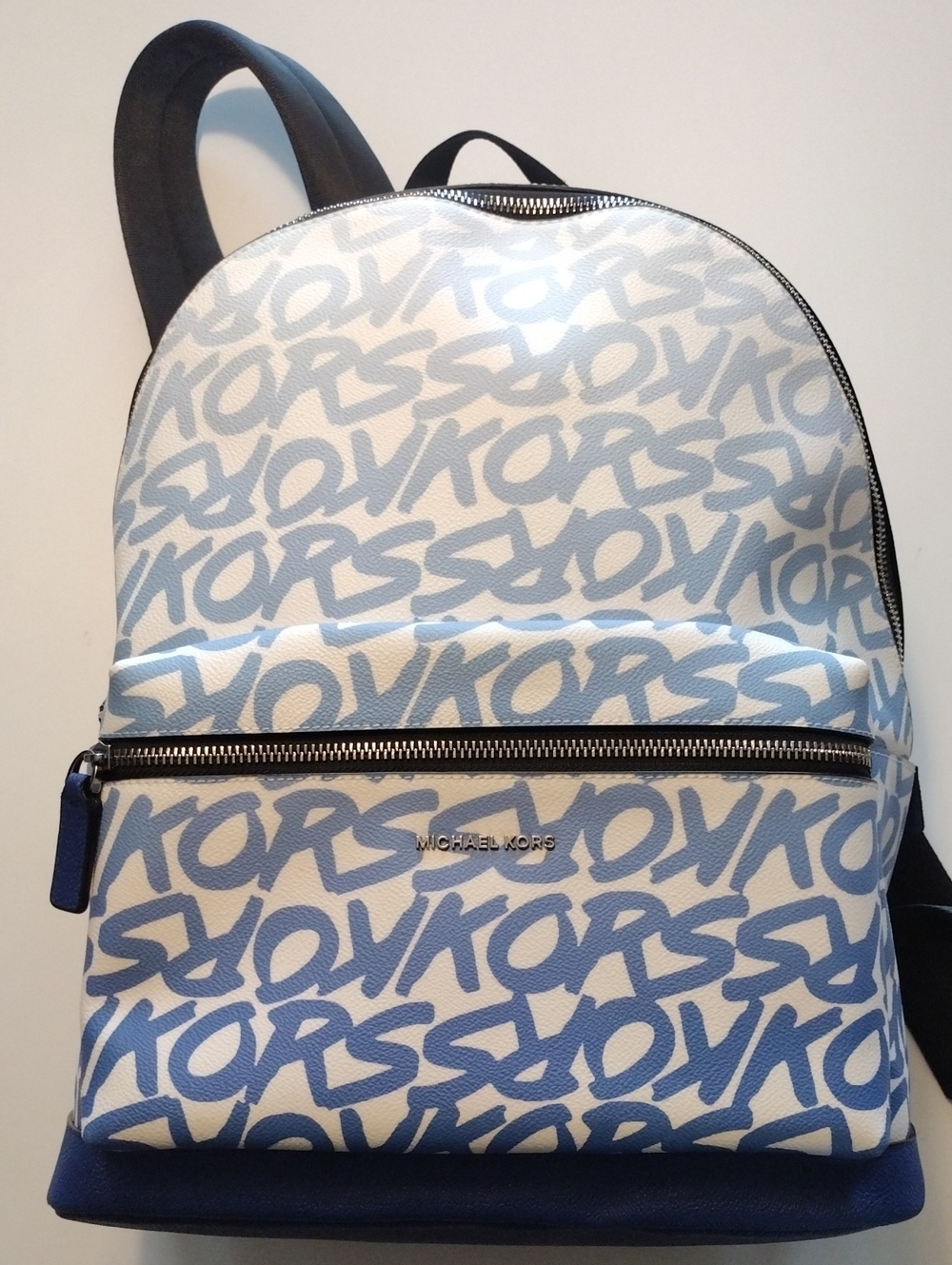 Michael Kors White and Light Blue Logo Print Men's Backpack